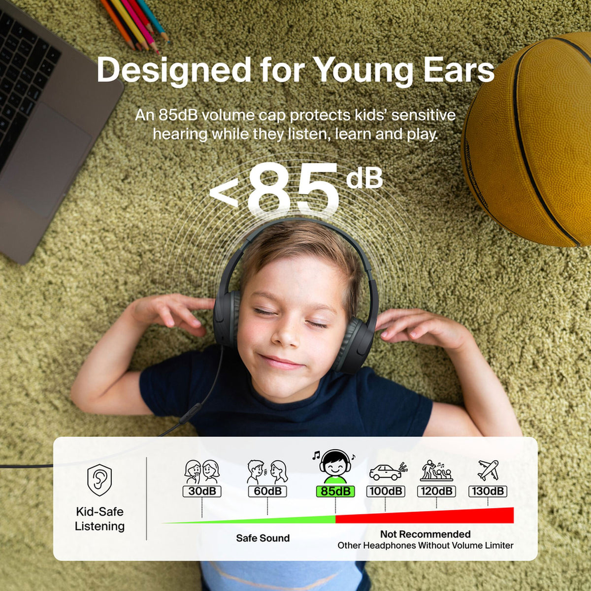 Belkin Mini Wired On-Ear Kids Headphones - Black (1108242) (MSRP $49.99)