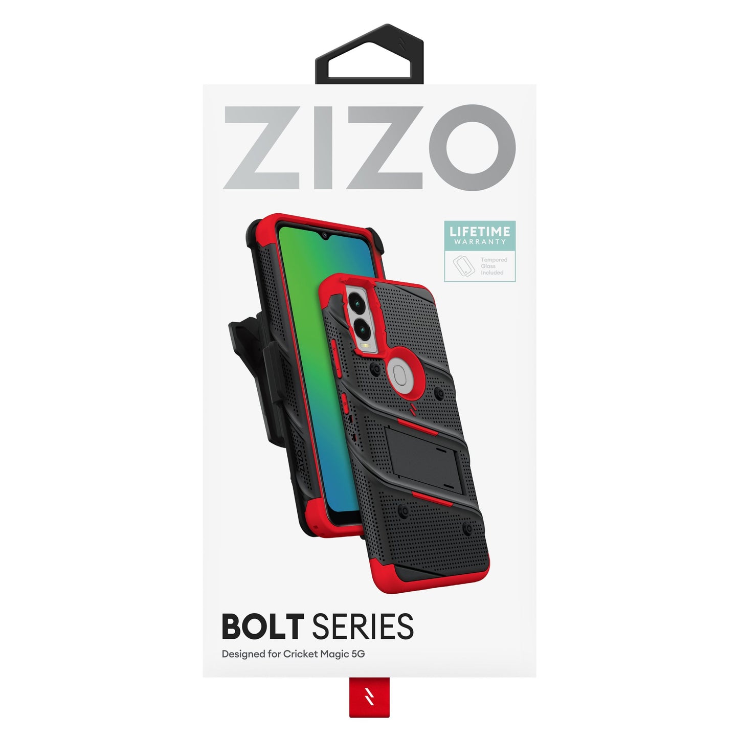 ZIZO BOLT BUNDLE CRICKET MAGIC 5G CASE WITH TEMPERED GLASS - RED & BLACK (1106065)