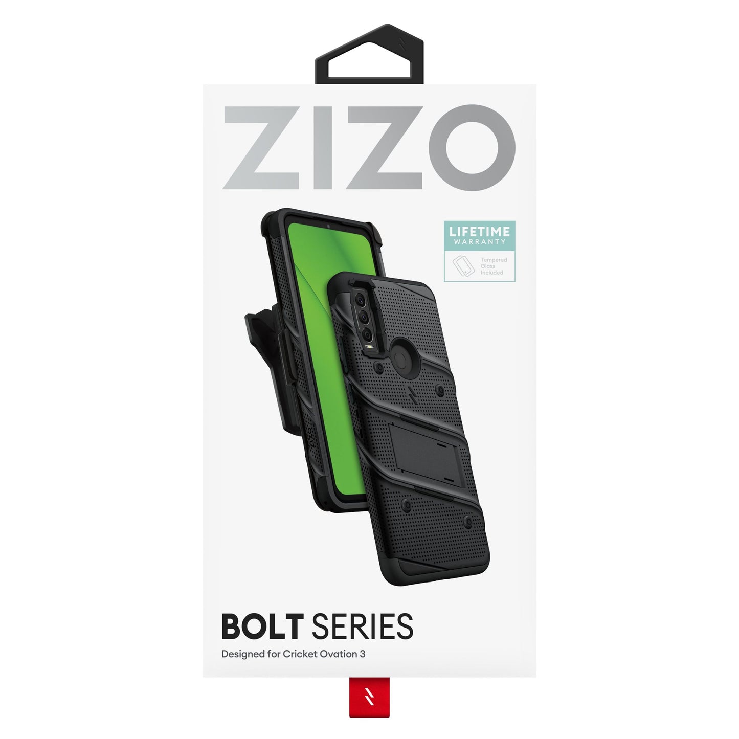 CRICKET OVATION 3 ZIZO BOLT BUNDLE CASE WITH TEMPERED GLASS - BLACK (1105318)