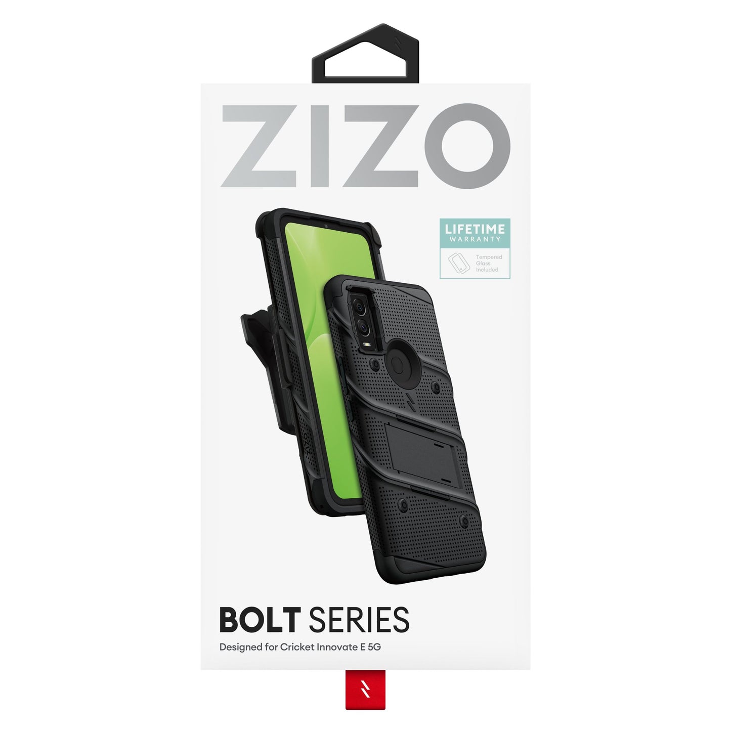 CRICKET INNOVATE E 5G ZIZO BOLT BUNDLE CASE WITH TEMPERED GLASS - BLACK & BLACK (1105037)