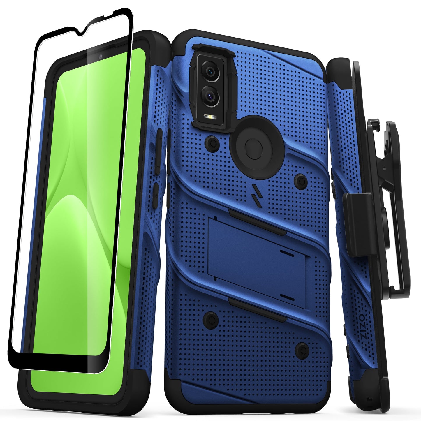 CRICKET INNOVATE E 5G ZIZO BOLT BUNDLE CASE WITH TEMPERED GLASS - BLUE & BLACK (1105038)