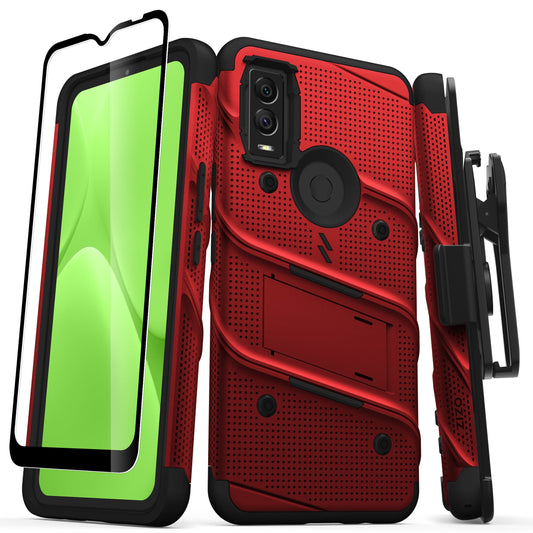 CRICKET INNOVATE E 5G ZIZO BOLT BUNDLE CASE WITH TEMPERED GLASS - RED & BLACK (1105036)
