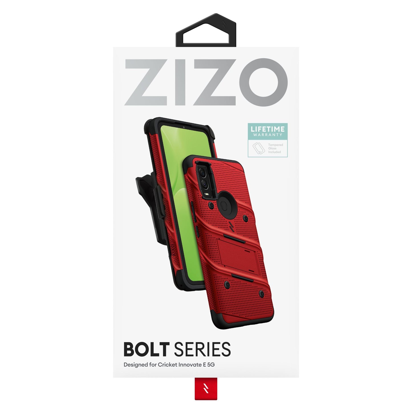 CRICKET INNOVATE E 5G ZIZO BOLT BUNDLE CASE WITH TEMPERED GLASS - RED & BLACK (1105036)