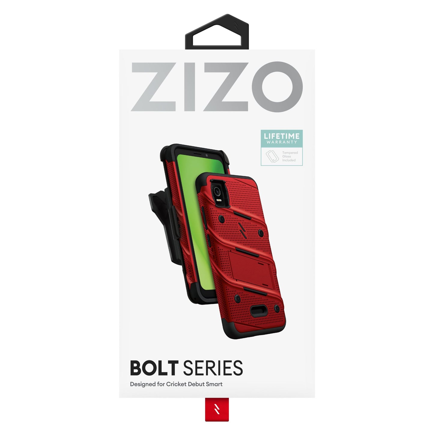 CRICKET DEBUT SMART ZIZO BOLT BUNDLE CASE WITH TEMPERED GLASS - RED (1104874)