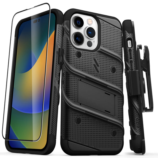APPLE IPHONE 14 PRO MAX (6.7) ZIZO BOLT BUNDLE CASE WITH TEMPERED GLASS - BLACK & BLACK (1104771)