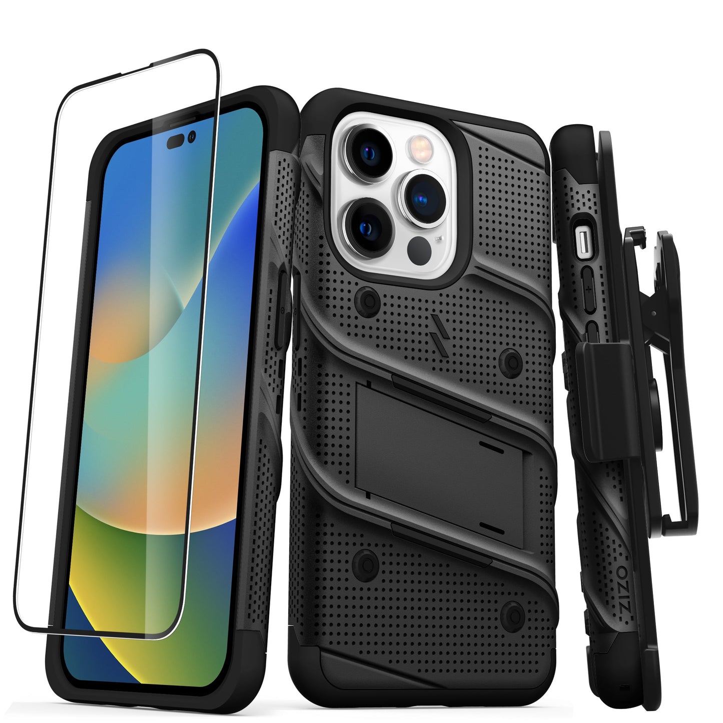 APPLE IPHONE 14 PRO (6.1) ZIZO BOLT BUNDLE CASE WITH TEMPERED GLASS - BLACK & BLACK (1104766)