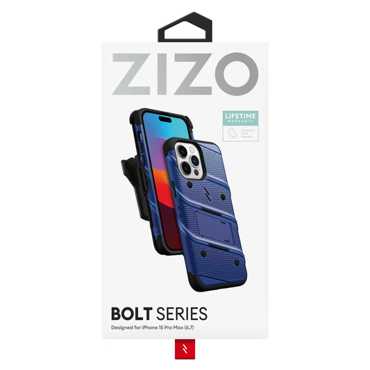 ZIZO BOLT BUNDLE IPHONE 15 PRO MAX CASE WITH TEMPERED GLASS - BLUE (1106161)