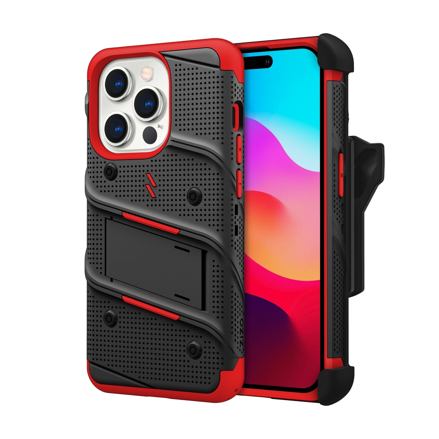 ZIZO BOLT BUNDLE IPHONE 15 PRO CASE WITH TEMPERED GLASS - BLACK & RED (1106159)