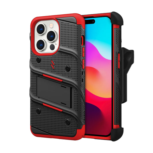 ZIZO BOLT BUNDLE IPHONE 15 PRO MAX CASE WITH TEMPERED GLASS - BLACK & RED (1106162)
