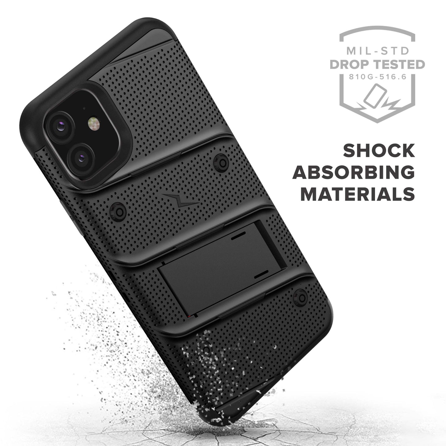 APPLE iPHONE 11 ZIZO BOLT SERIES CASE - BUILT-IN KICKSTAND BELT HOLSTER AND TEMPERED GLASS SCREEN PROTECTOR - BLACK (1105234)