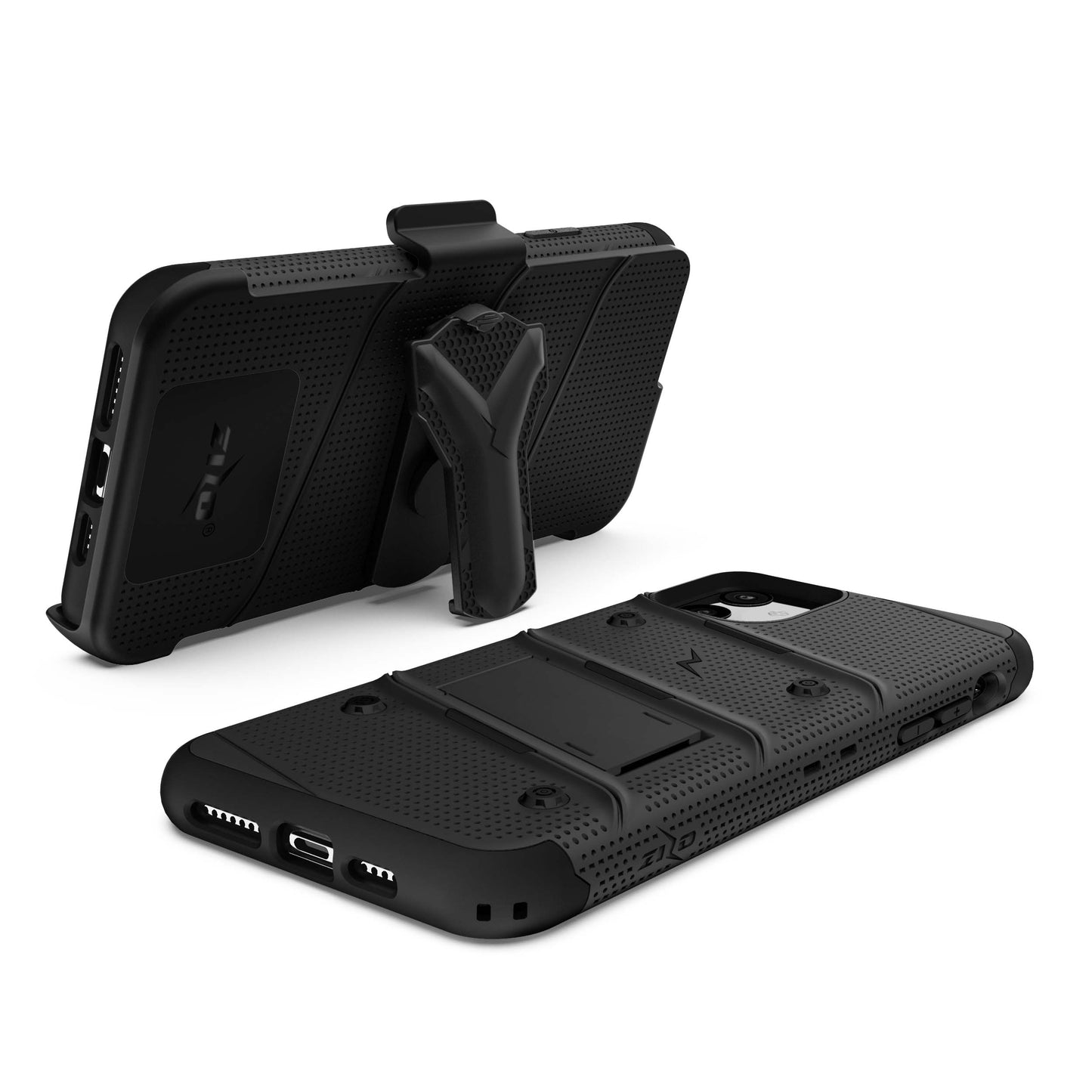 APPLE iPHONE 11 ZIZO BOLT SERIES CASE - BUILT-IN KICKSTAND BELT HOLSTER AND TEMPERED GLASS SCREEN PROTECTOR - BLACK (1105234)