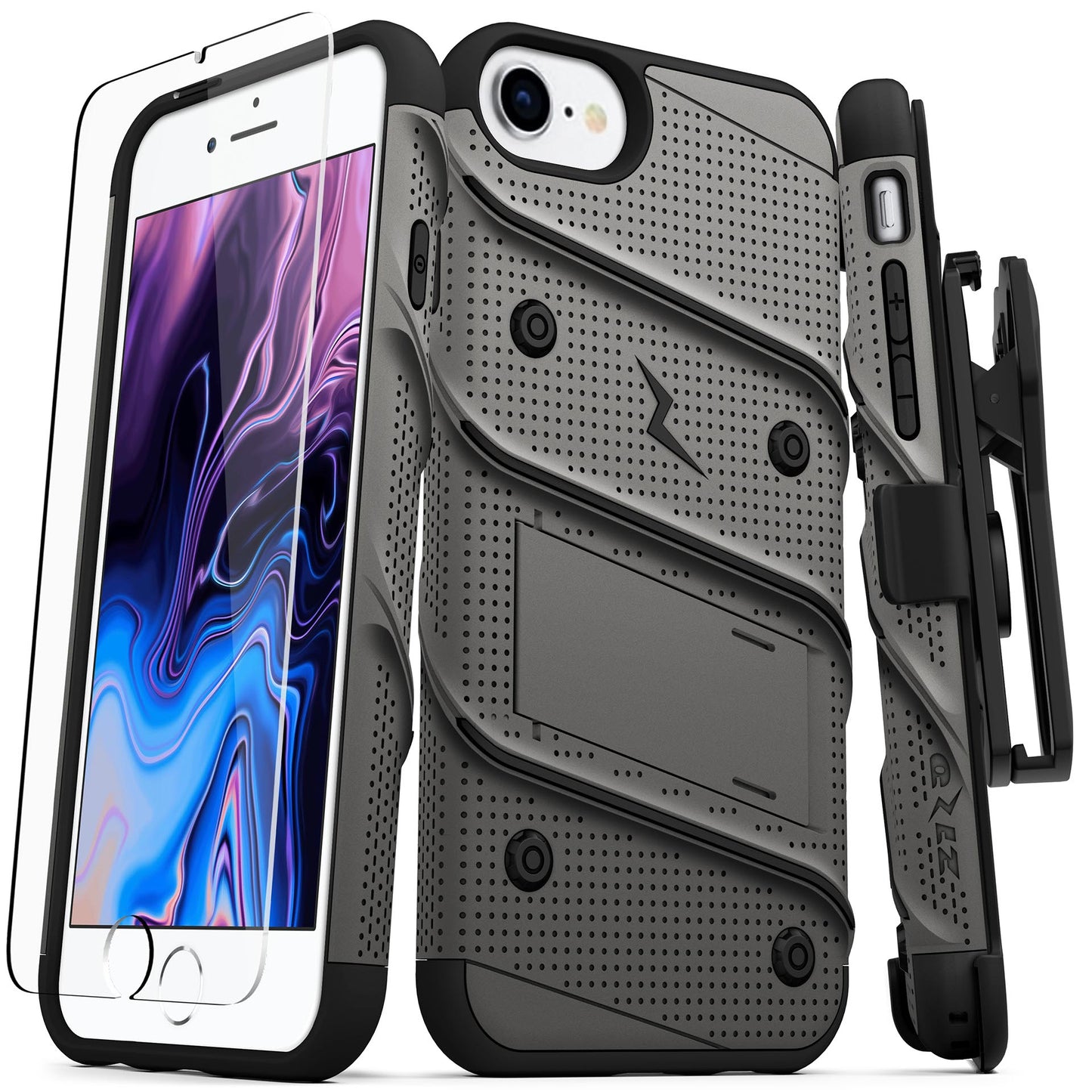 APPLE IPHONE SE (2020) IPHONE 8/7 ZIZO BOLT SERIES CASE W/ TEMPERED GLASS - GUN METAL GRAY (1100948)