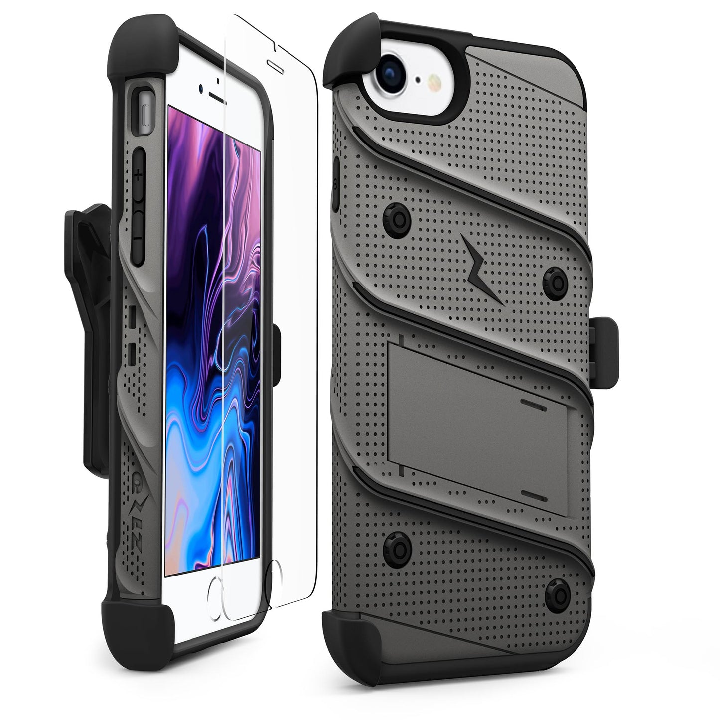 APPLE IPHONE SE (2020) IPHONE 8/7 ZIZO BOLT SERIES CASE W/ TEMPERED GLASS - GUN METAL GRAY (1100948)