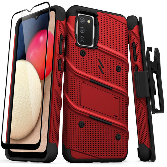 SAMSUNG GALAXY A02S ZIZO BOLT SERIES CASE W/TEMPERED GLASS - RED (1100963)
