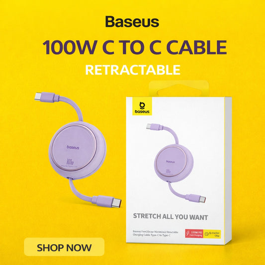 Baseus Mini Retractable 100W Type C to Type C Charging Cable 1M Cluster Purple  ( 1107713) (MSRP $39.99)