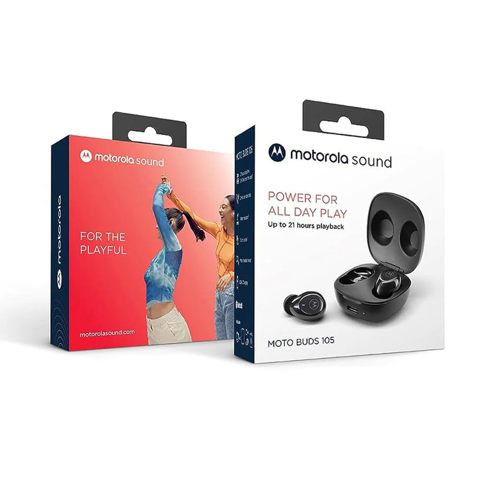 Motorola Moto Buds 105 - True Wireless ENC Bluetooth Earbuds with Touch Control & Micro-Charging Case - IPX5 Water-Resistant, Lightweight Comfort-Fit, Clear Sound - Black (1102762)