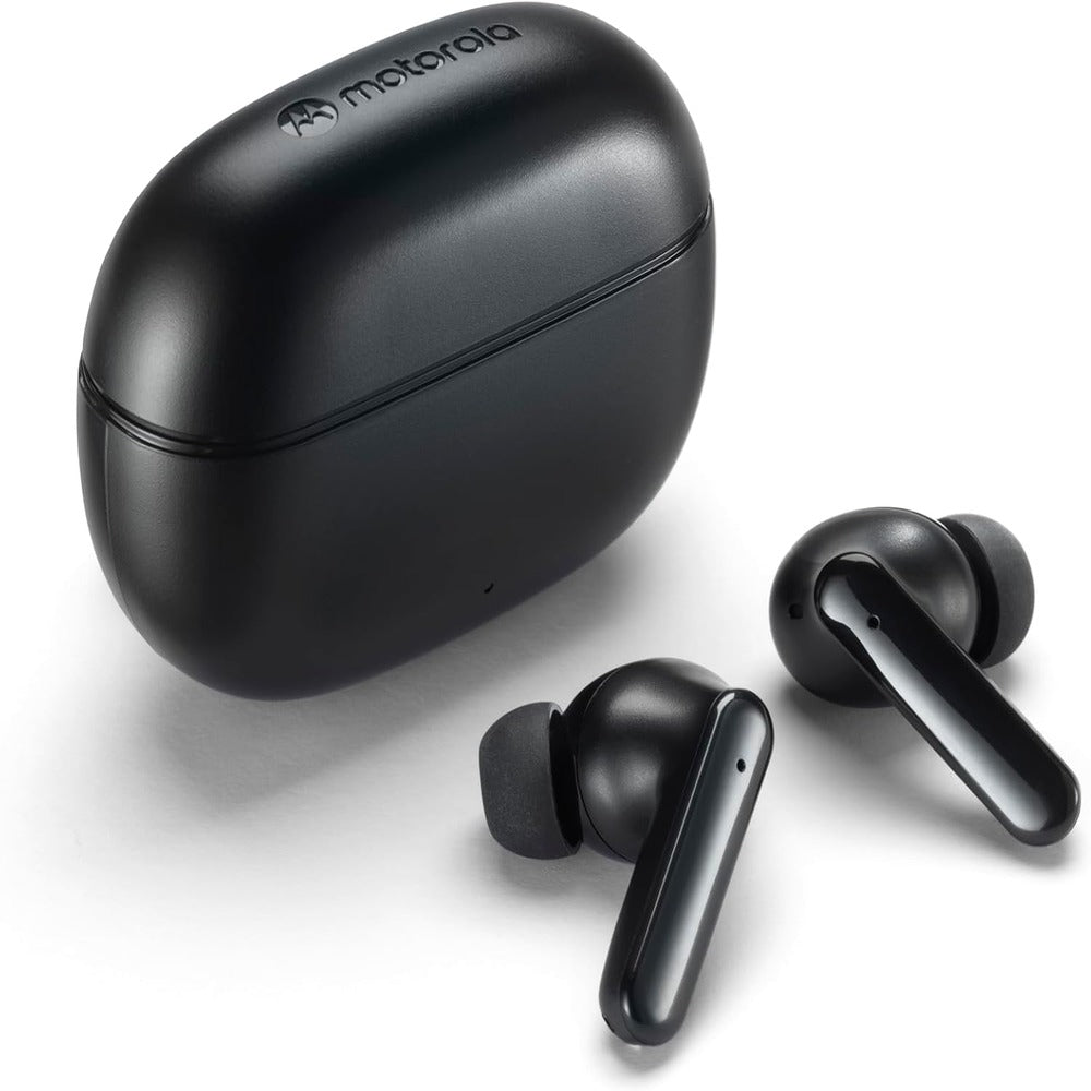 Meet the MOTO BUDS 125 - 17 hours of playtime. Pair instantly with Fast Pair, make clear calls with dual mics and ENC, and control with a touch or voice command. IPX5 water-resistant - BLACK (1102702)