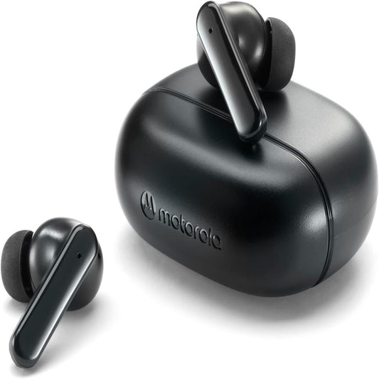 Meet the MOTO BUDS 125 - 17 hours of playtime. Pair instantly with Fast Pair, make clear calls with dual mics and ENC, and control with a touch or voice command. IPX5 water-resistant - BLACK (1102702)