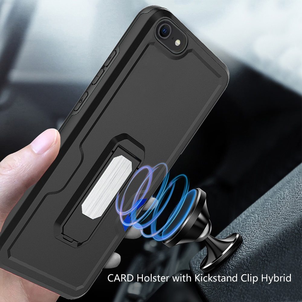 Apple iPhone SE 3 (2022) SE/8/7 CARD Holster with Kickstand Clip Hybrid Case Cover - Black (1104974)