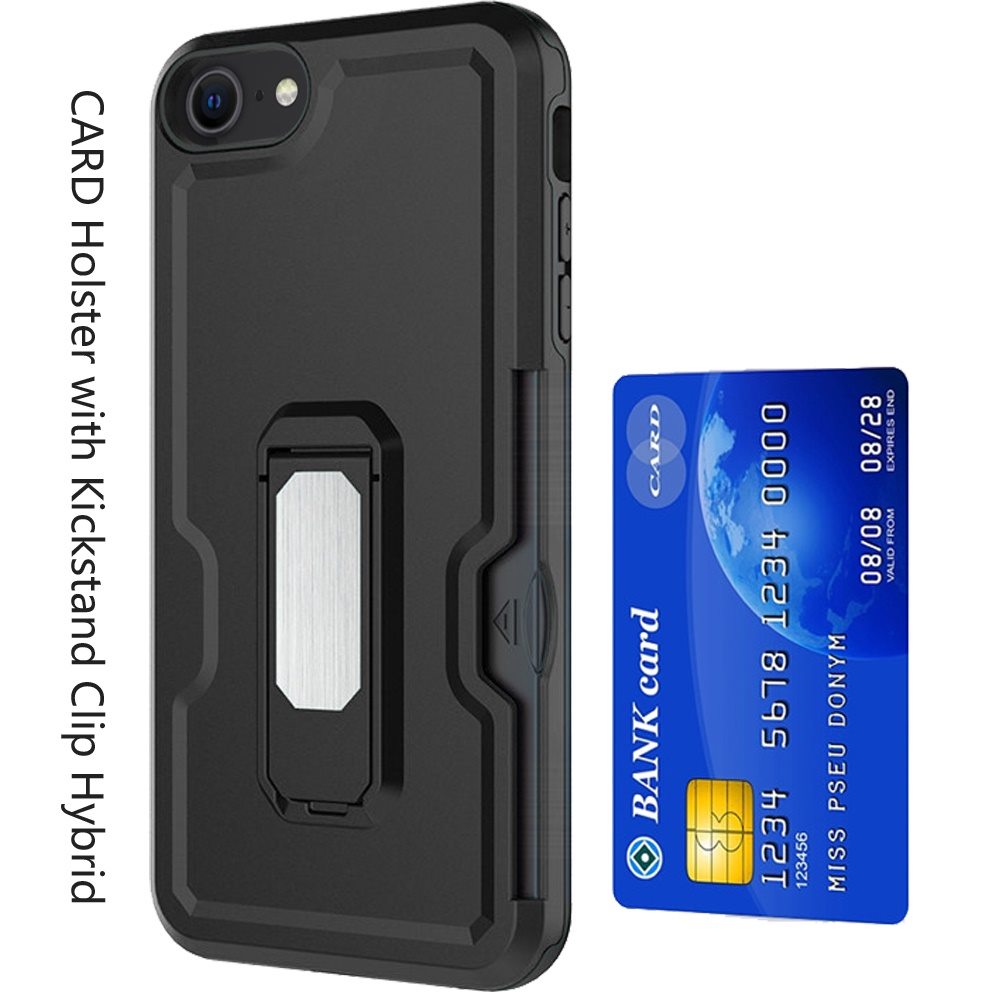 Apple iPhone SE 3 (2022) SE/8/7 CARD Holster with Kickstand Clip Hybrid Case Cover - Black (1104974)