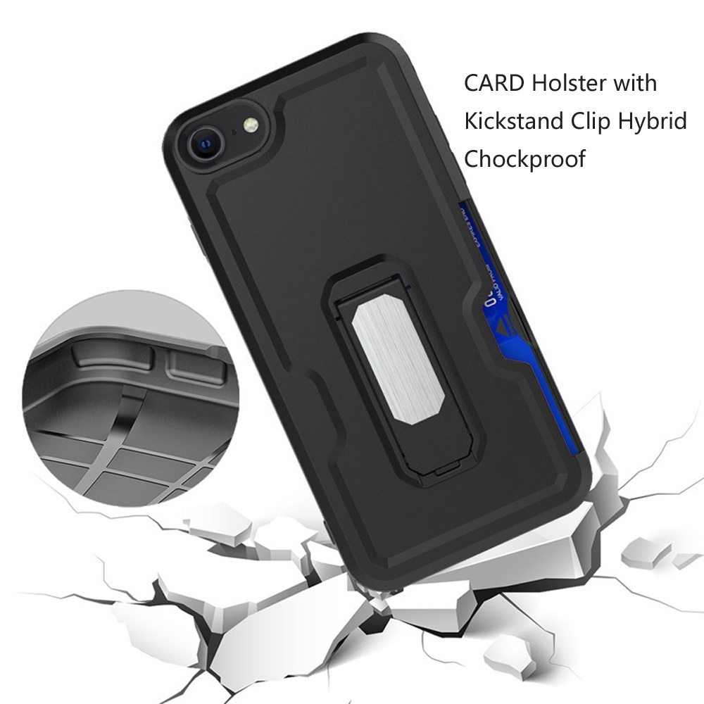 Apple iPhone SE 3 (2022) SE/8/7 CARD Holster with Kickstand Clip Hybrid Case Cover - Black (1104974)