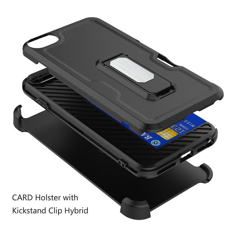 Apple iPhone SE 3 (2022) SE/8/7 CARD Holster with Kickstand Clip Hybrid Case Cover - Black (1104974)