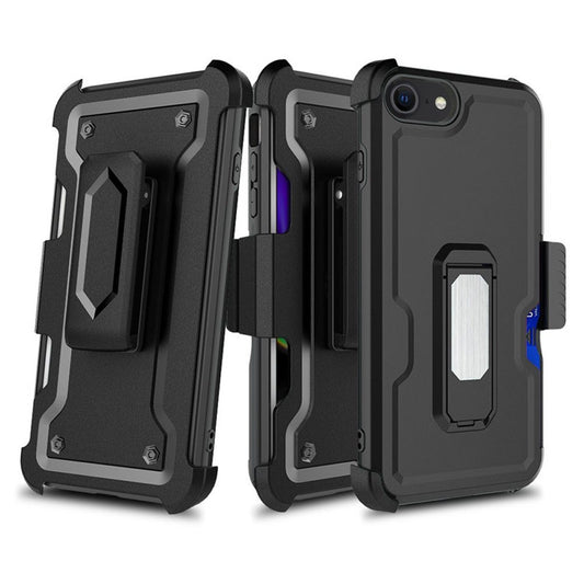 Apple iPhone SE 3 (2022) SE/8/7 CARD Holster with Kickstand Clip Hybrid Case Cover - Black (1104974)