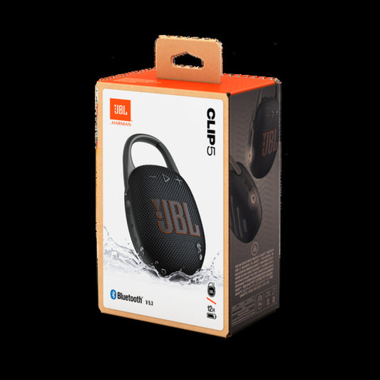 JBL Clip 5 - Ultra-Portable, Waterproof & Dustproof Bluetooth Speaker, Big Pro Sound with punchy bass, Integrated carabiner, Up to 12 Hours of Play, Made in part with recycled materials (Black) (1107100)