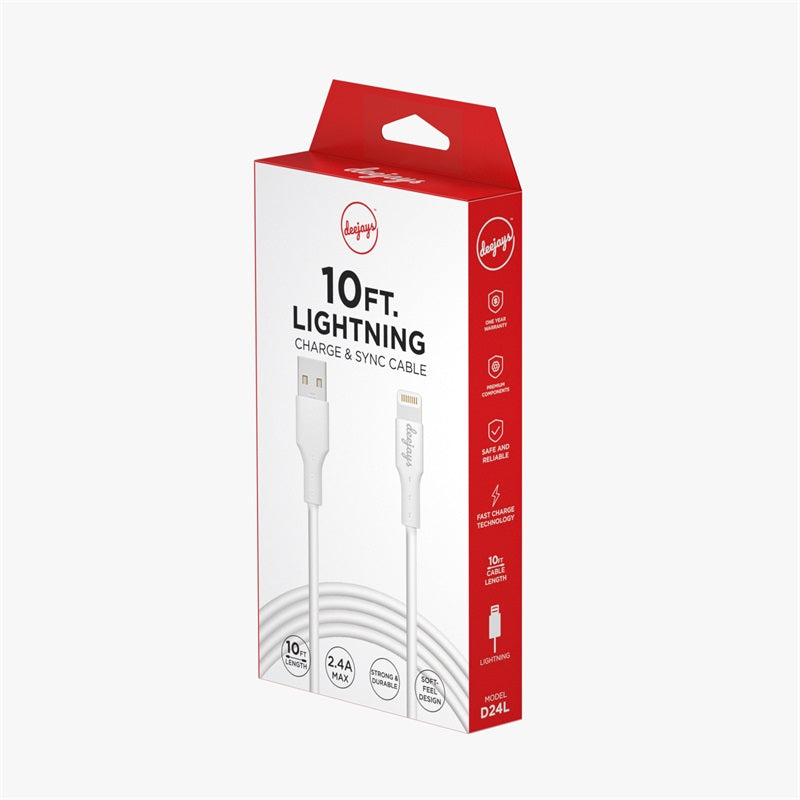 Deejays D24 10FT Lightning USB Cable - White( 1107881) (MSRP $39.99)