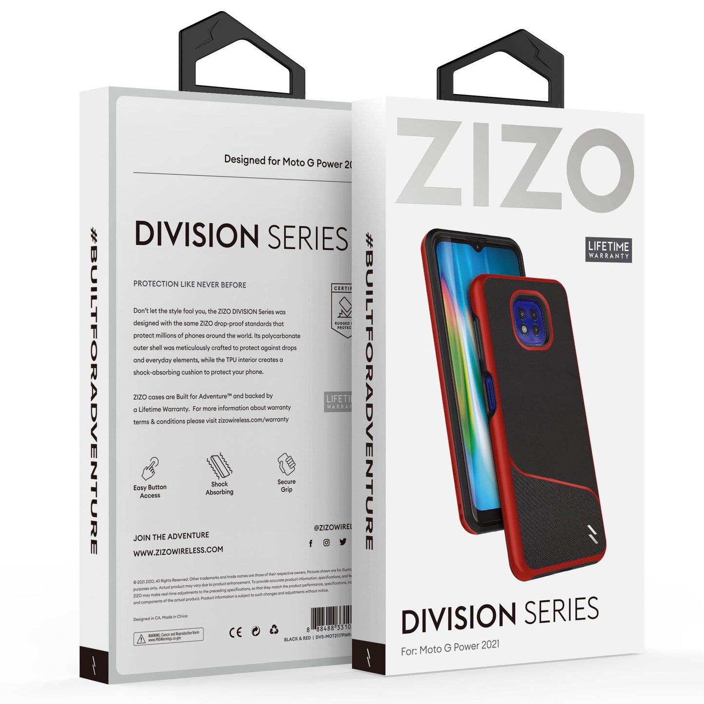 MOTO G POWER (2021) ZIZO DIVISION SERIES CASE - BLACK & RED (1100417)