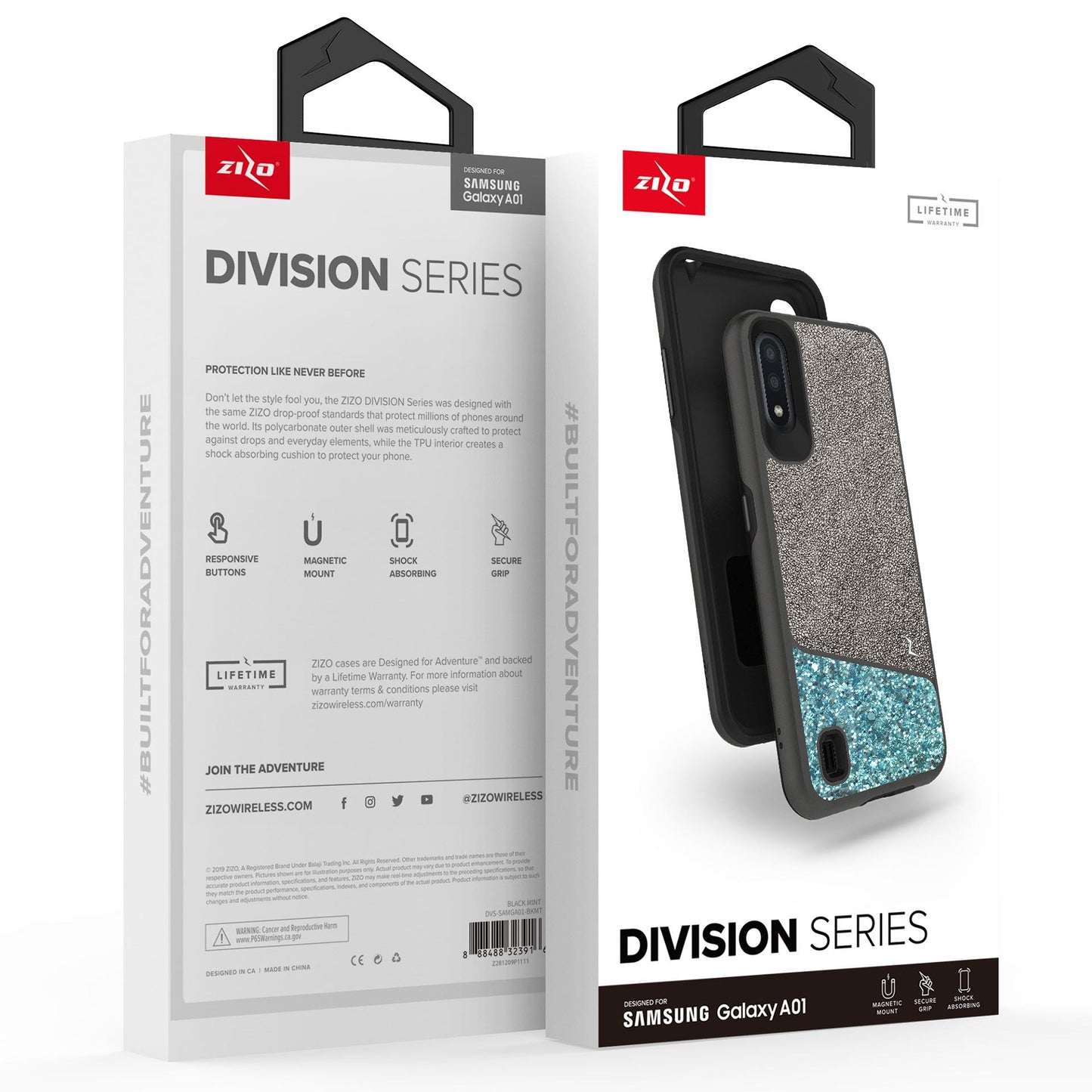 Samsung Galaxy A01 ZIZO DIVISION Series Case- Black & Mint (9743)