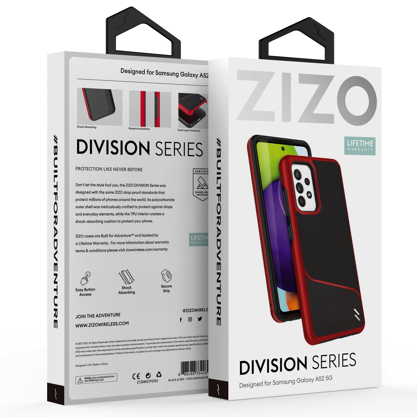 SAMSUNG GALAXY A52 5G ZIZO DIVISION SERIES CASE - BLACK & RED  (1101107)