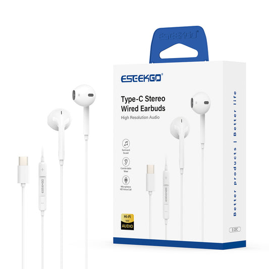 ESEEKGO E-20C Type-C Hi-Fi Music Wired Earphone - White (1103128) (MSRP $24.99)