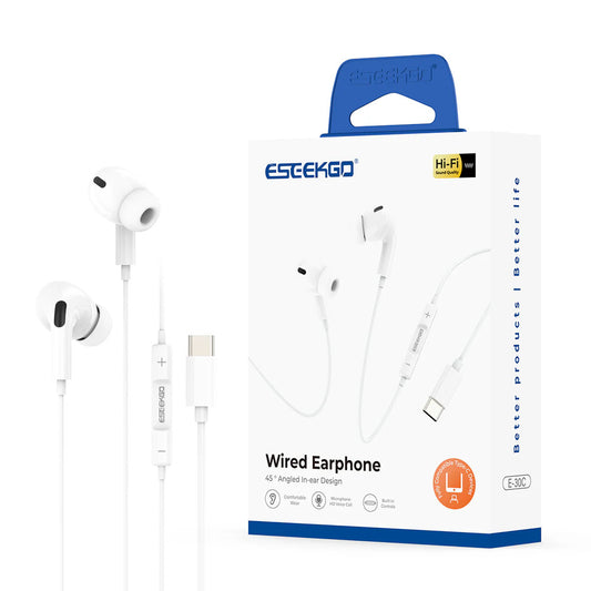 ESEEKGO E-30C Type-C In-Ear Wired Earbuds - White (1103129) (MSRP $34.99)