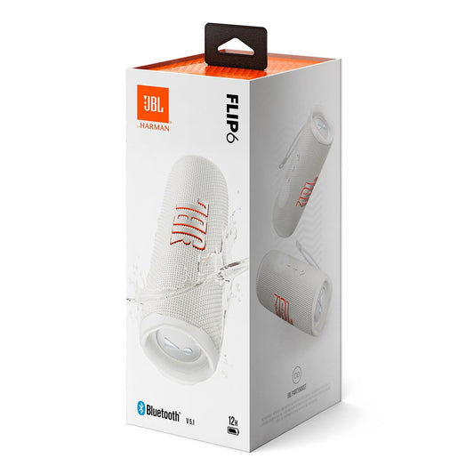 JBL Flip 6 - Portable Bluetooth Speaker, powerful sound and deep bass, IPX7 waterproof, 12 hours of playtime, JBL PartyBoost for multiple speaker pairing - WHITE  (1102813)