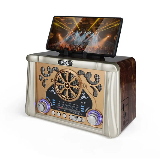 FOL A radio with a soul! The FOL FR-07 blends vintage aesthetics with modern features—AM/FM/SW radio, Bluetooth connectivity, and TWS stereo pairing for the ultimate listening experience (1102718)