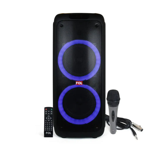 FOL Party Speaker FS-L210 Duo 10' Speaker With Super Bass RECHARGEABLE PORTABLE SPEAKER WITH MICROPHONE, LIGHT, AND REMOTE CONTROL  - Black (1102721)