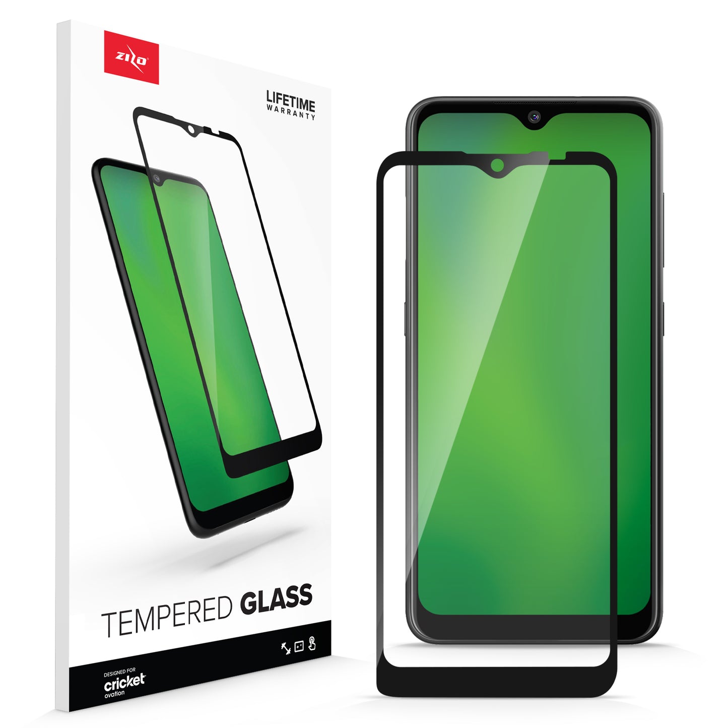 CRICKET OVATION ZIZO TEMPERED GLASS SCREEN PROTECTOR - BLACK  (10095)