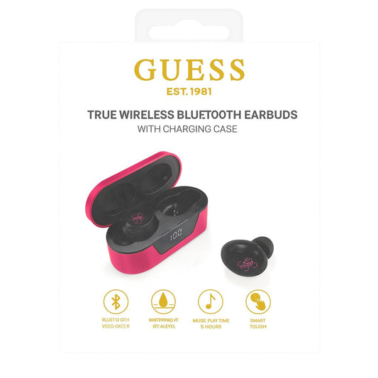 GUESS - TRUE WIRELESS EARPHONES TOUCH CONTROL + LED CHARGE INDICATOR- BT5.0 / 4-5H CALL & MUSIC TIME -DC 5V/400mAh â€“ MAGENTA ( 1103626) (MSRP $69.99)