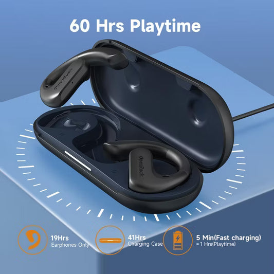 OpenRock S Open-Ear Air Conduction Headphones, Bluetooth 5.3 Earbuds, 60H Playtime, Deep Bass, IPX5 , ENC Mic- Black  ( 1107527) (MSRP $99.99)