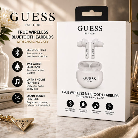 Guess Wireless Round Earphones Bluetooth 4 Hour Music Time GUTWS1CWH - WHITE (1108101) (MSRP $79.99)