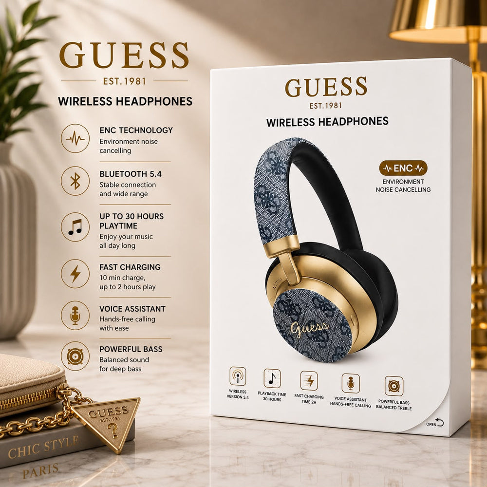 Guess Bluetooth Headphones ENC 4G PU Gold Script Metal GUBHP83P4CSCMB - BLUE (1108103) (MSRP $79.99)