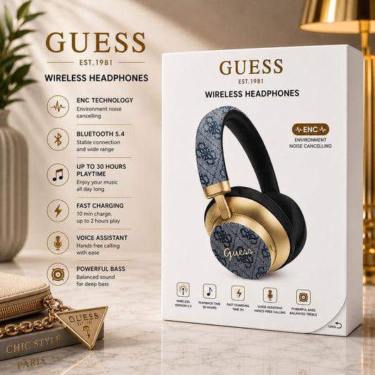 Guess Bluetooth Headphones ENC 4G PU Gold Script Metal GUBHP83P4CSCMB - BLUE (1108103) (MSRP $79.99)