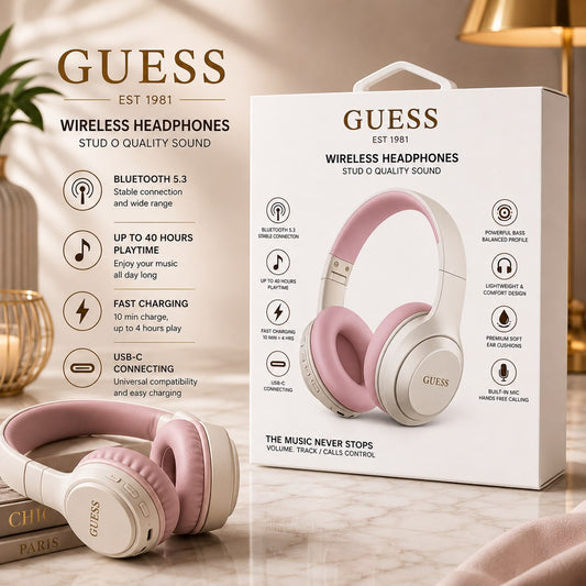 Guess Bluetooth Headphone Bi Color Printed Gold Logo GUOBHV21PBCEP -Pink (1108104) (MSRP $79.99)