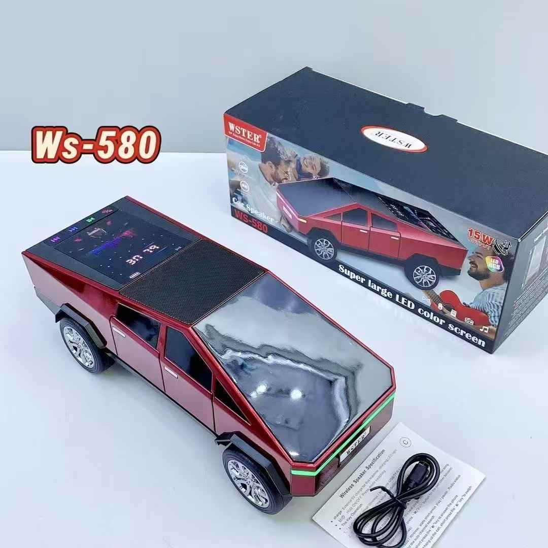 WS-580 Bluetooth Pickup Truck Replica Portable Speaker,with Display Screen,HD Sound, TWS Pairing, FM Radio,Built-in Microphone Hands-Free Calling, LED Party Light, Surprise Gift for Car Lovers(Black) ( 1103714) (MSRP $69.99)