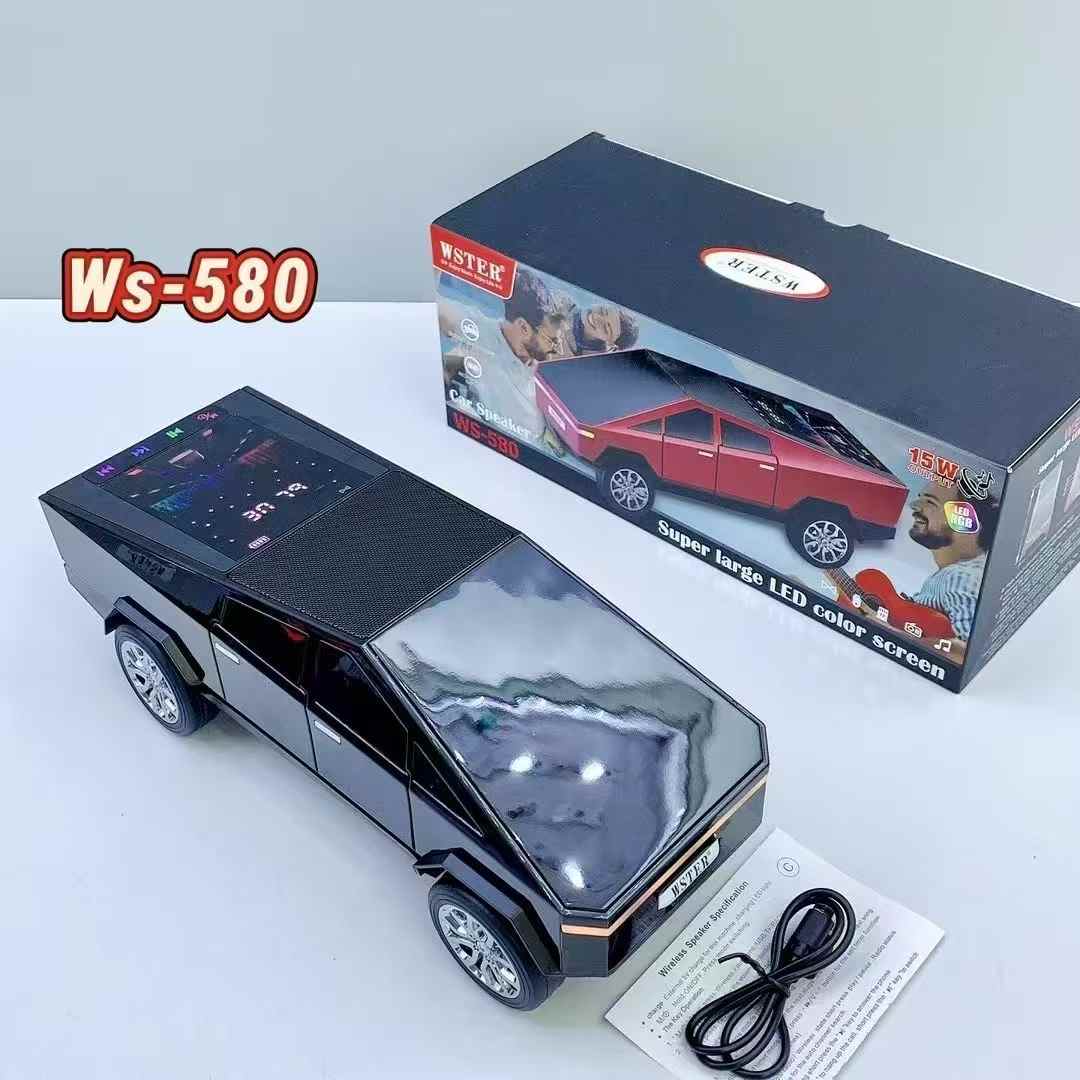 WS-580 Bluetooth Pickup Truck Replica Portable Speaker,with Display Screen,HD Sound, TWS Pairing, FM Radio,Built-in Microphone Hands-Free Calling, LED Party Light, Surprise Gift for Car Lovers(Black) ( 1103714) (MSRP $69.99)