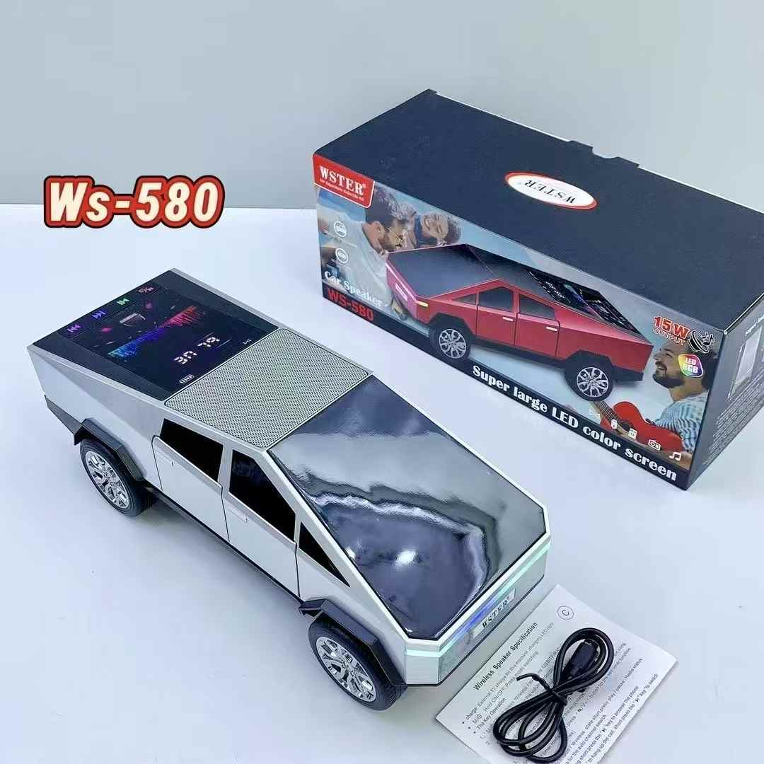 WS-580 Bluetooth Pickup Truck Replica Portable Speaker,with Display Screen,HD Sound, TWS Pairing, FM Radio,Built-in Microphone Hands-Free Calling, LED Party Light, Surprise Gift for Car Lovers(Black) ( 1103714) (MSRP $69.99)