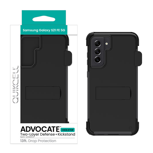 Samsung Galaxy S21 FE/FE 5G QUIKCELL ADVOCATE + HOLSTER Dual-Layer Kickstand Case - STEEL BLACK (1104067)