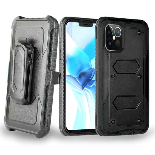 Apple iPhone 12 Pro Max 6.7 Hexagon Holster Kickstand Clip Case Cover - Black (1101314)