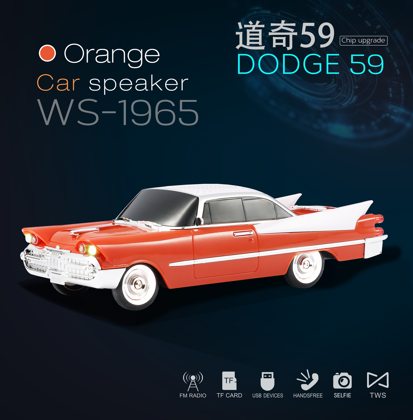 Portable Car Shape Display WS-1965 Car Speaker Waterproof Wireless Music Player with RGB LED Light Doege 59  ( 1103712) (MSRP $59.99)